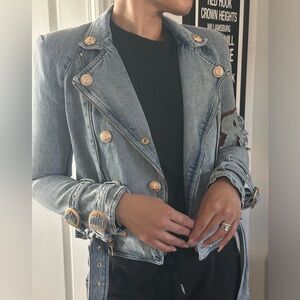 Denim Biker Moto Double Breasted Jacket Size L *Runs Small*